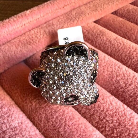 Park Lane Panda Bear Face Crystal Statement Ring Size 6 Silver Tone Rhinestones - Picture 7 of 12